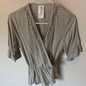 Disney Gray Beauty & The Beast Gingham Floral Blouse